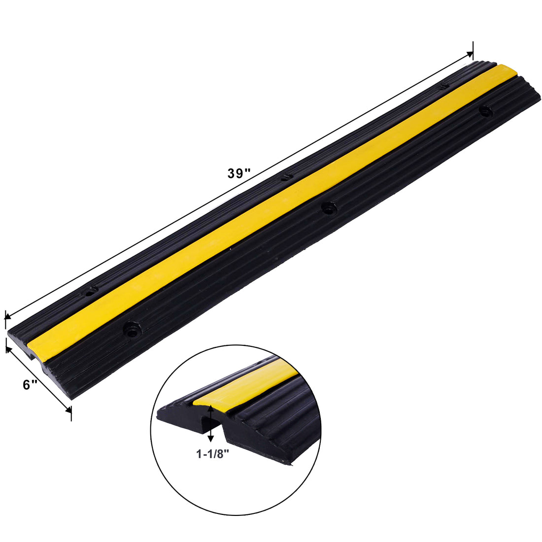 Cable Protector Ramp Rubber Speed Bumps 2 Pack Of 1 Channel 6600Lbs Load Capacity With 12 Bolts Spike For Asphalt Concrete Gravel Driveway 1 Channel, 2 Pack Black Rubber