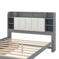 Wood Queen Size Platform Bed With Storage Headboard, Shelves And 2 Drawers, Gray Box Spring Not Required Queen Gray Wood Bedroom Bed Frame Solid Wood Mdf