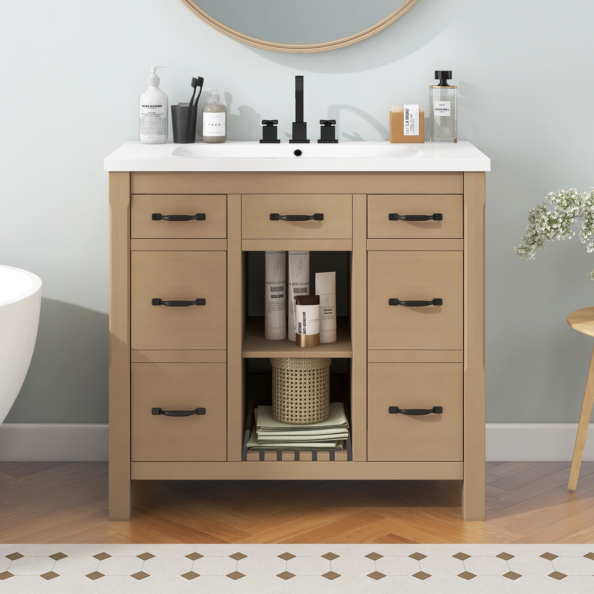 36''Bathroom Vanity With Undermount Sink,Modern Bathroom Storage Cabinet With 2 Drawers And 2 Cabinets,Solid Wood Frame Bathroom Cabinet 2 Wood 2 2 Adjustable Shelves Bathroom Freestanding Solid Wood Mdf Resin Painted