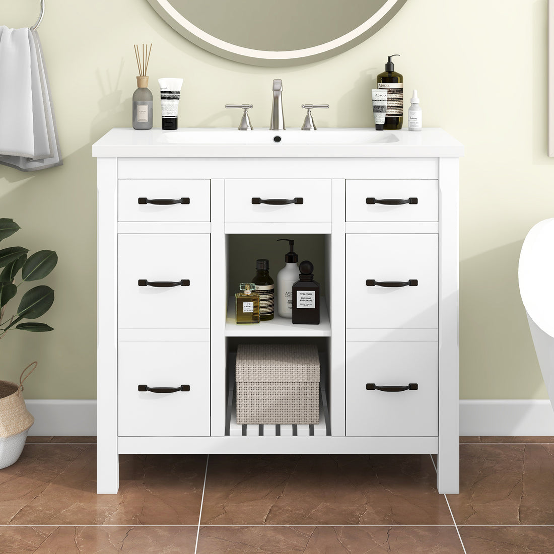 36''Bathroom Vanity With Undermount Sink,Modern Bathroom Storage Cabinet With 2 Drawers And 2 Cabinets,Solid Wood Frame Bathroom Cabinet 2 White 2 2 Adjustable Shelves Bathroom Freestanding Solid Wood Mdf Resin Painted