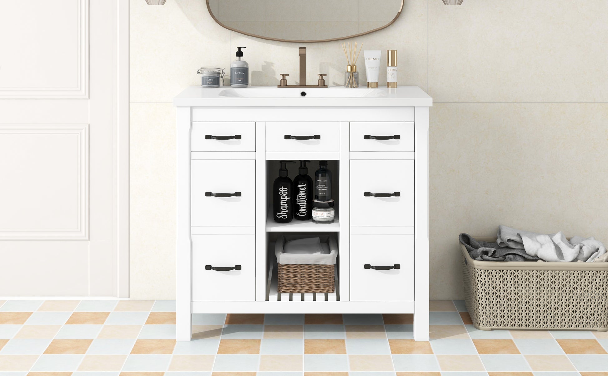 36''Bathroom Vanity With Undermount Sink,Modern Bathroom Storage Cabinet With 2 Drawers And 2 Cabinets,Solid Wood Frame Bathroom Cabinet 2 White 2 2 Adjustable Shelves Bathroom Freestanding Solid Wood Mdf Resin Painted