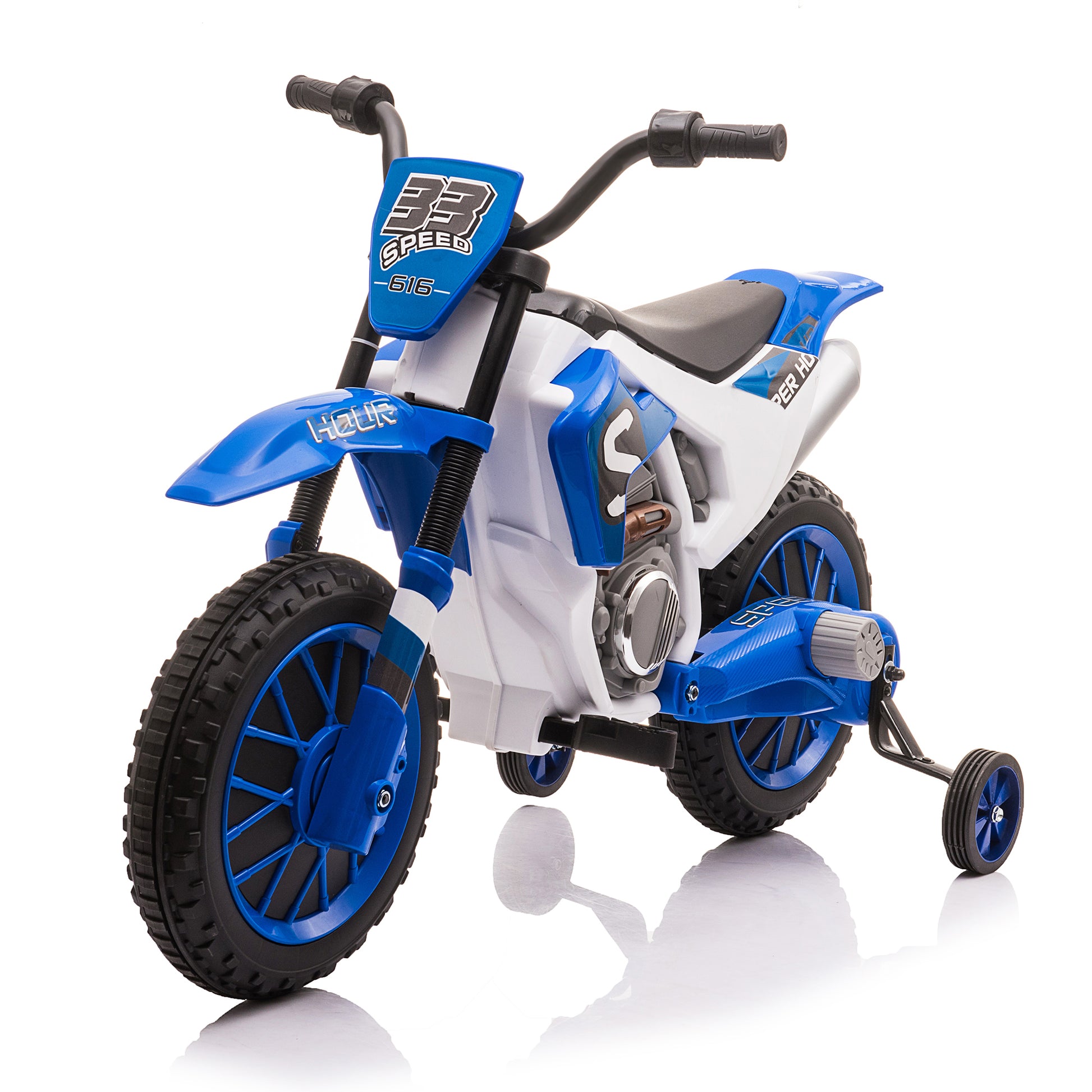 12V Kids Ride On Toy Motorcycle, Electric Motor Toy Bike With Training Wheels For Kids 3 6, Blue Blue Polypropylene