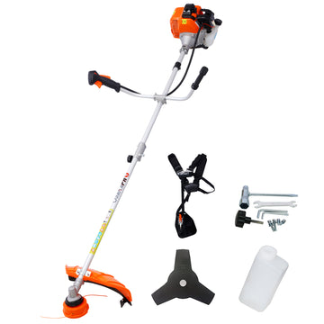 52Cc Weed Eater Wacker Gas Powered, 2 In 1 String Trimme,With 10'' Brush Cutter,Rubber Handle & Shoulder Strap Included Orange Aluminum