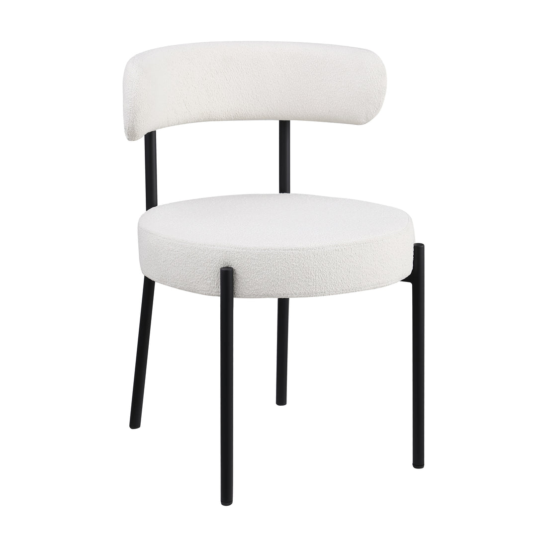 Dining Chairs Set Of 2 Round Upholstered Boucle Dining Room Chairs Mid Century Modern Kitchen Chairs Curved Backrest Chairs For Dining Room Black Metal Legs Iron White Black Dining Room Foam Round Dining Chairs Foam Metal