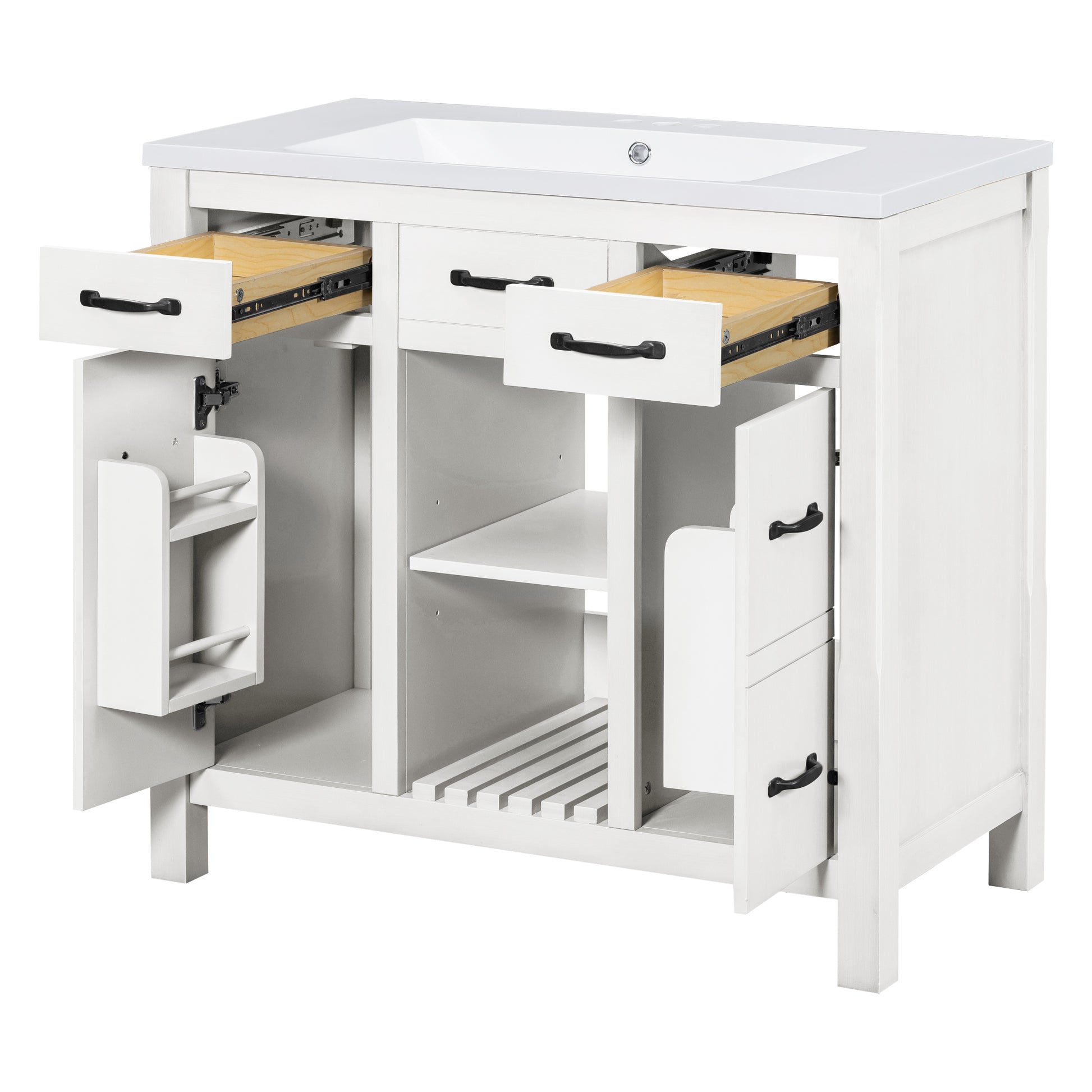 36''Bathroom Vanity With Undermount Sink,Modern Bathroom Storage Cabinet With 2 Drawers And 2 Cabinets,Solid Wood Frame Bathroom Cabinet 2 White 2 2 Adjustable Shelves Bathroom Freestanding Solid Wood Mdf Resin Painted