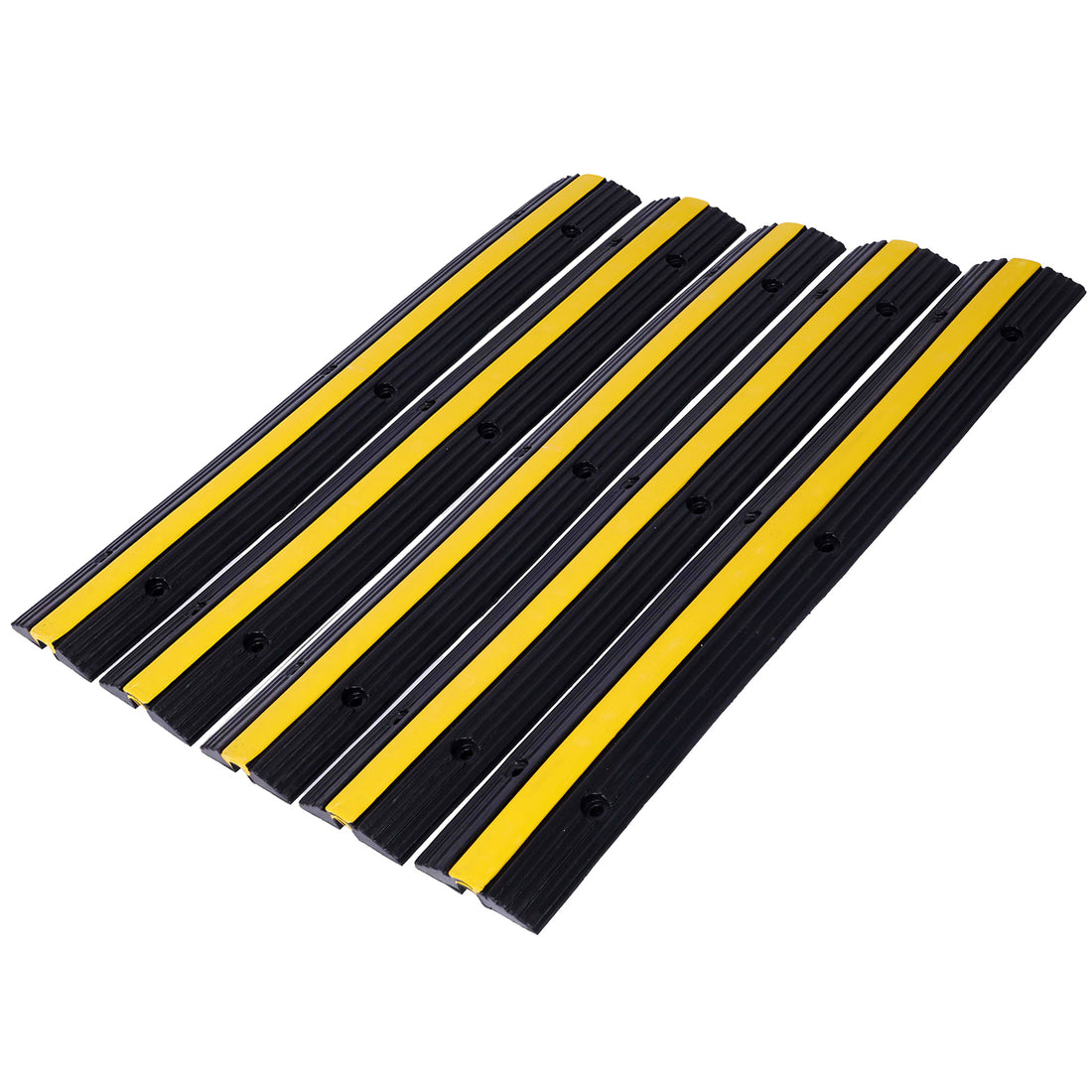 Cable Protector Ramp Rubber Speed Bumps 2 Pack Of 1 Channel 6600Lbs Load Capacity With 12 Bolts Spike For Asphalt Concrete Gravel Driveway 1 Channel, 5 Pack Black Rubber