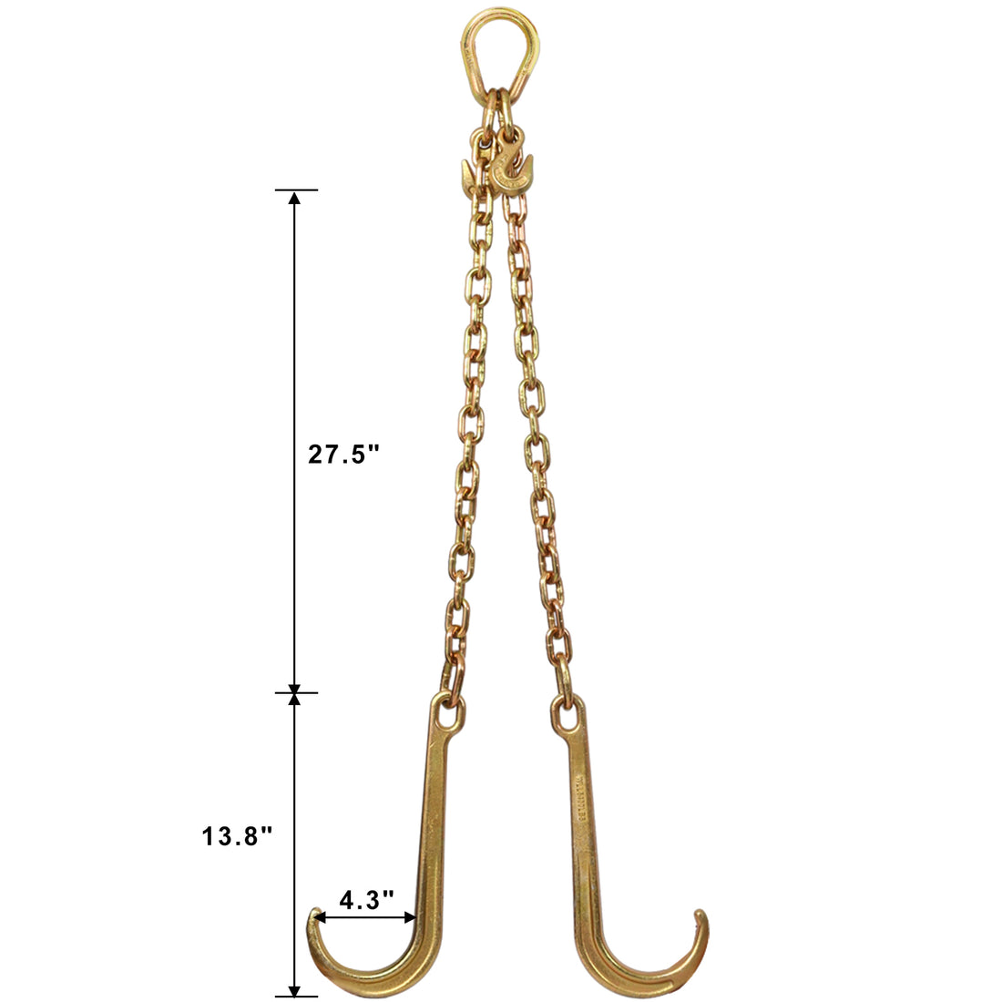 5 16''X2' G70 J Hook Tow Chain V Bridle With Large Shank J Hooks And Grab Hooks,Flatbed Truck Trailer Safety Tow Chain 4700 Lbs Working Load Limit Gold Steel