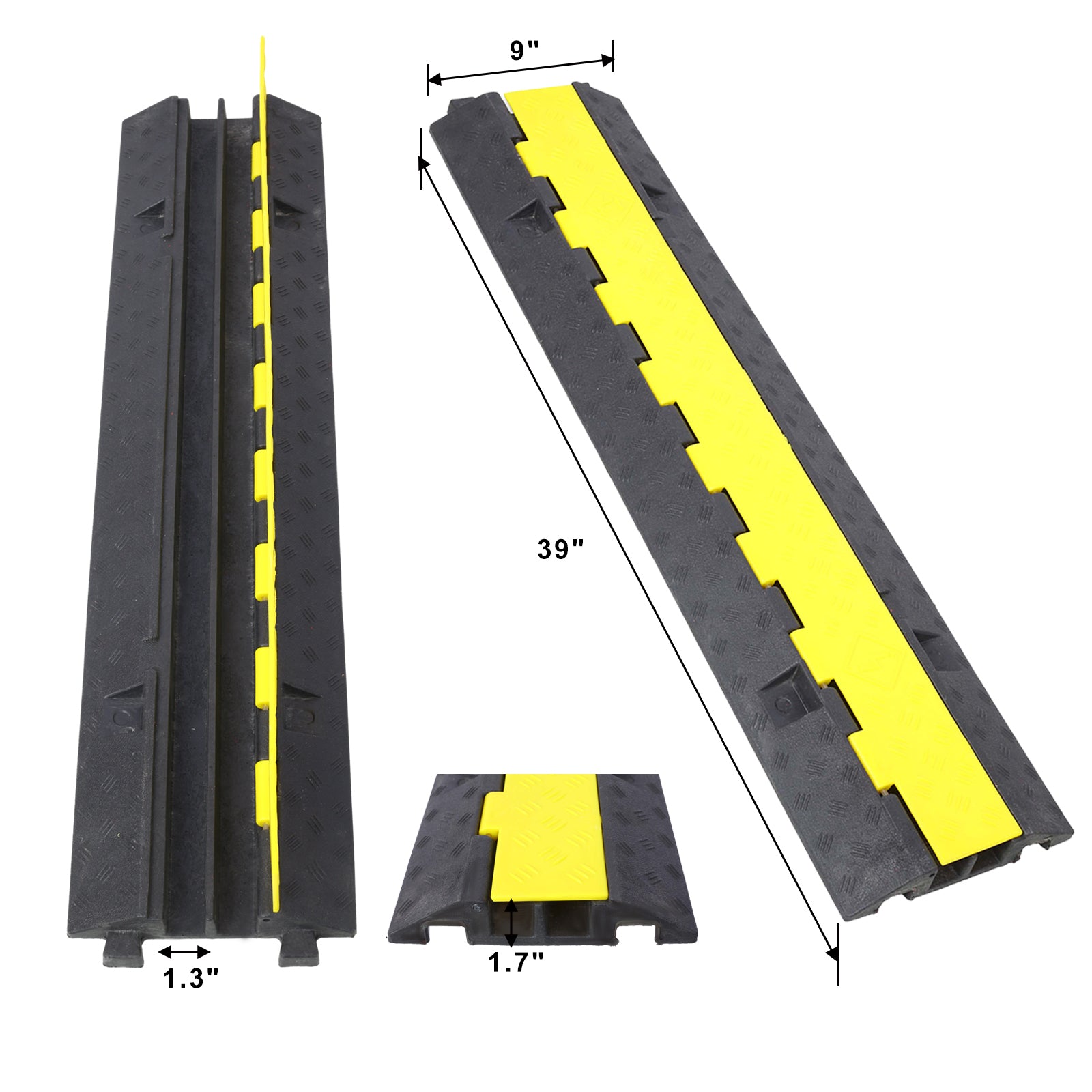 Cable Protector Ramp, 2 Channels Speed Bump Hump, Rubber Modular Speed Bump Rated 11000 Lbs Load Capacity, Protective Wire Cord Ramp Driveway Rubber Traffic Speed Bumps Cable Protector,5 Packs Black Rubber