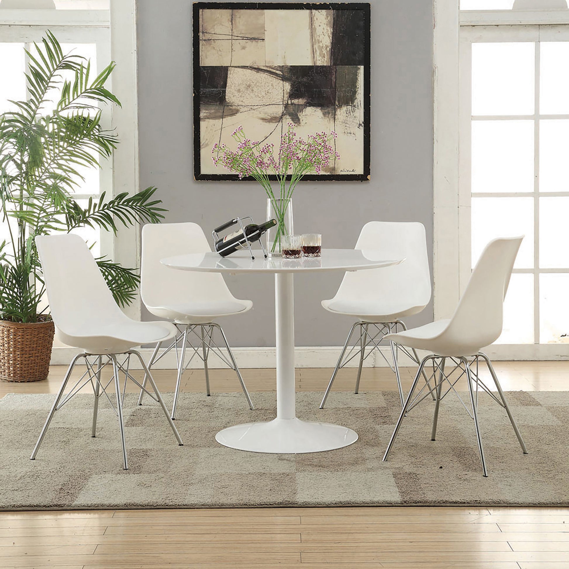 White Dining Table With Metal Base White Seats 4 Dining Room Mid Century Modern Round Kitchen & Dining Tables Powder Coated Metal Pedestal