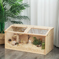 Middle Transparent Wooden Hamster Cage, Small Animal Habitat Hutch For Large Siberian Hamster,Gerbils,Little Rabbits, Natural Natural Wood