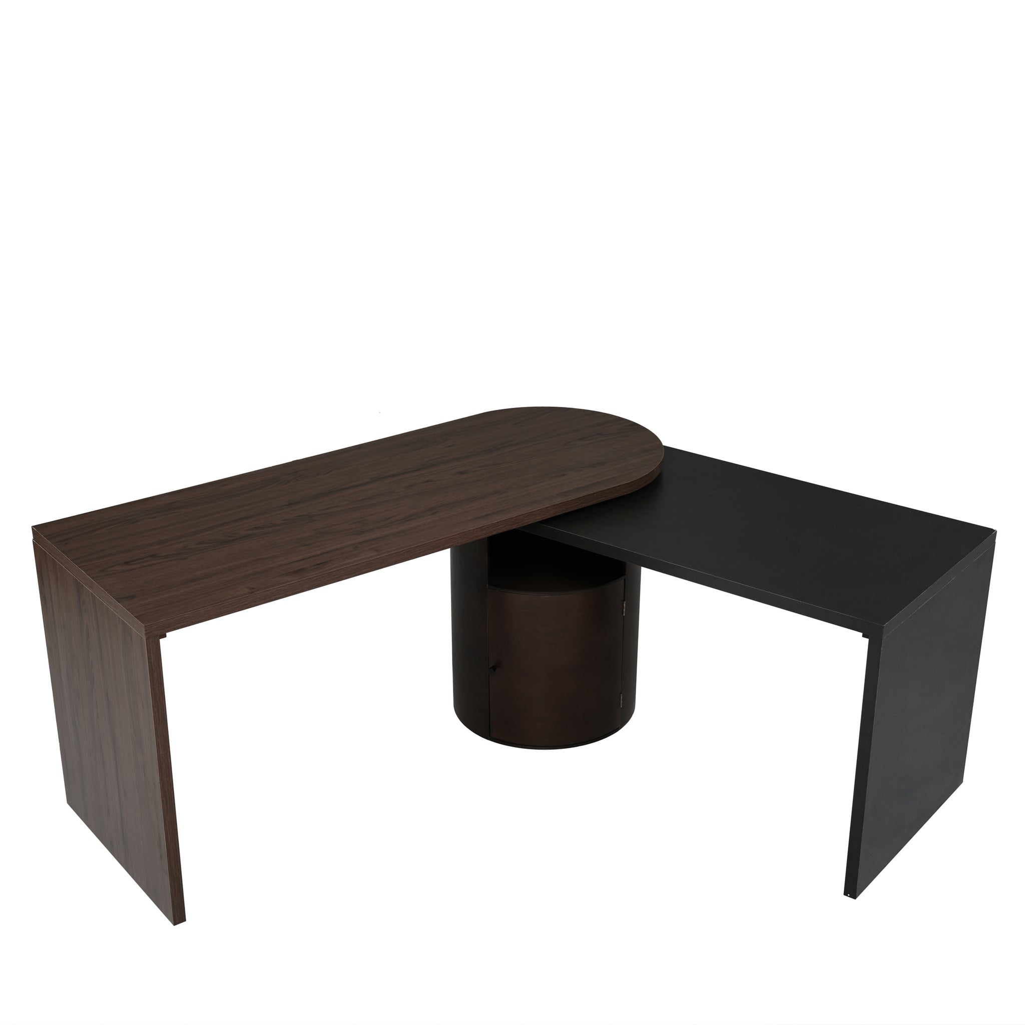56.92" Modern L Shaped Desk in Walnut with 1
