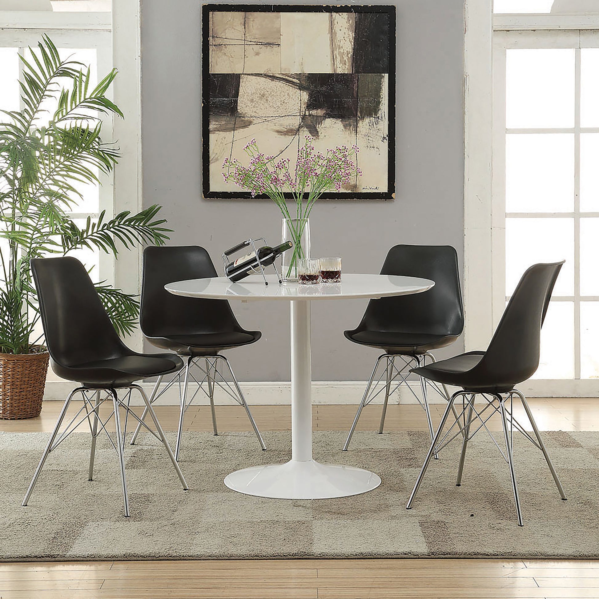 White Dining Table With Metal Base White Seats 4 Dining Room Mid Century Modern Round Kitchen & Dining Tables Powder Coated Metal Pedestal