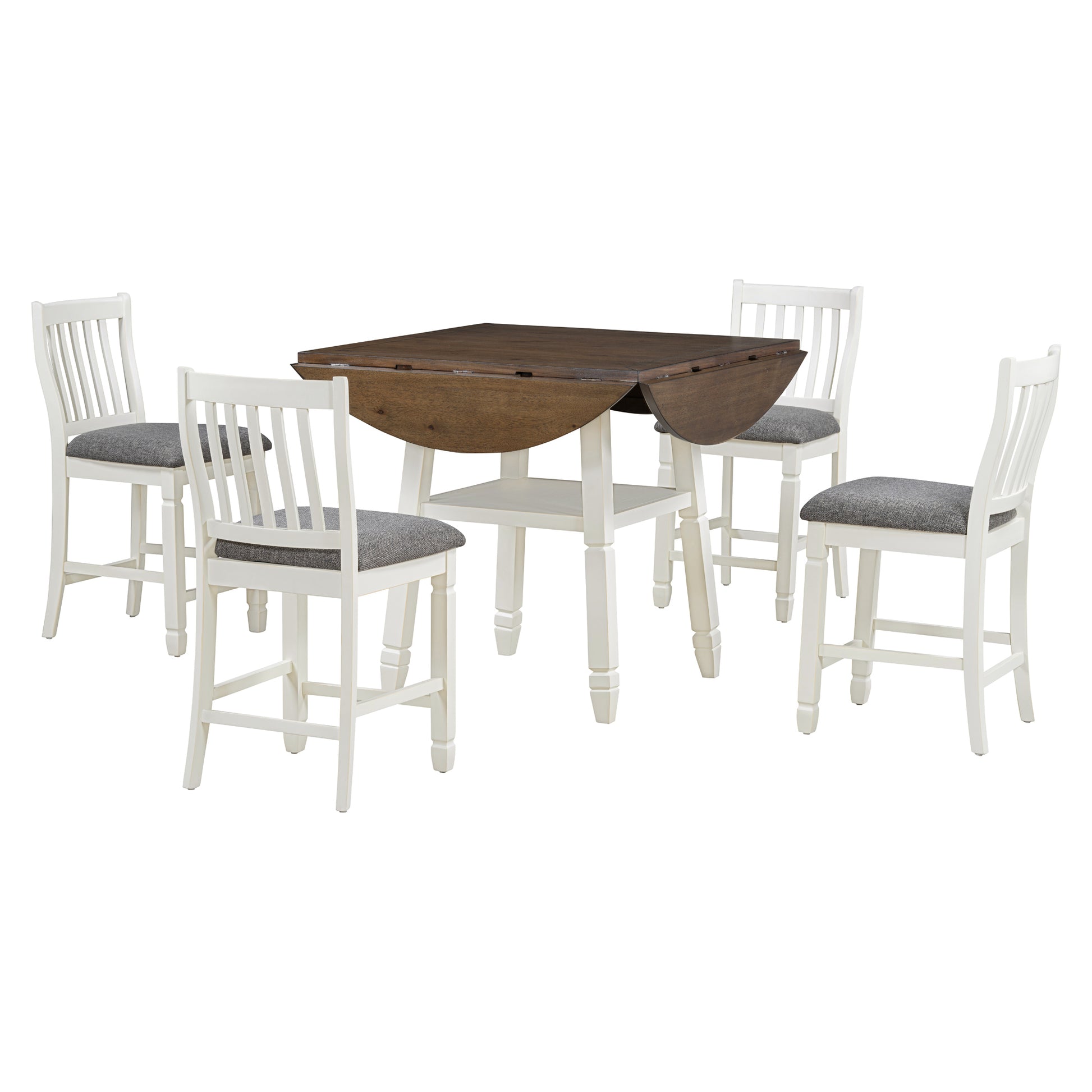 5 Piece Counter Height Dining Table Set In 2 Table Sizes With 4 Folding Leaves And 4 Upholstered Chairs For Dining Room Espresso White Gray Cushion Upholstered Chair Wood Espresso White Seats 4 Wood Dining Room Drop Leaf Folding American