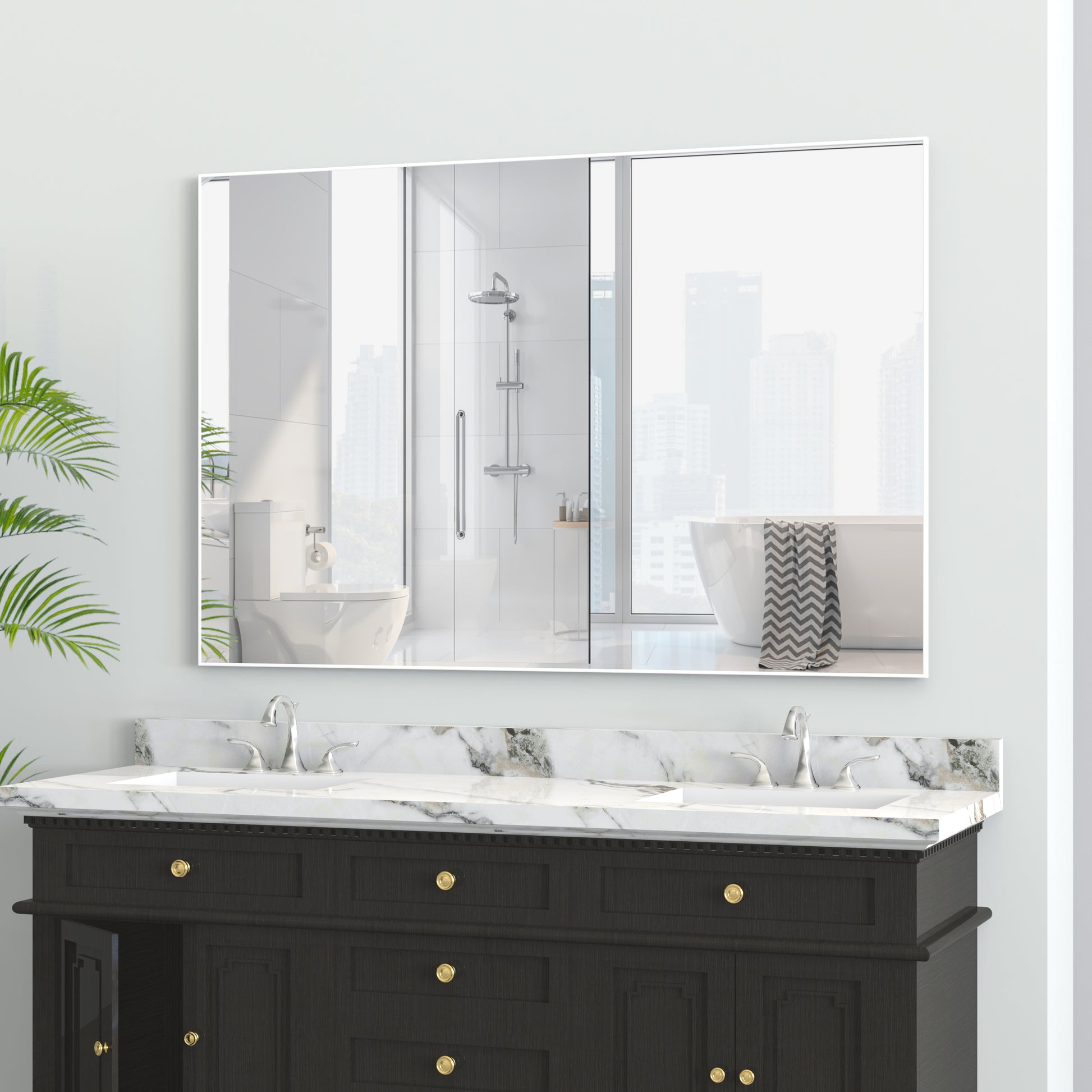 48"X32" Oversized Modern Rectangle Bathroom Mirror With White Frame Decorative Large Wall Mirrors For Bathroom Living Room Bedroom Vertical Or Horizontal Wall Mounted Mirror With Aluminum Frame