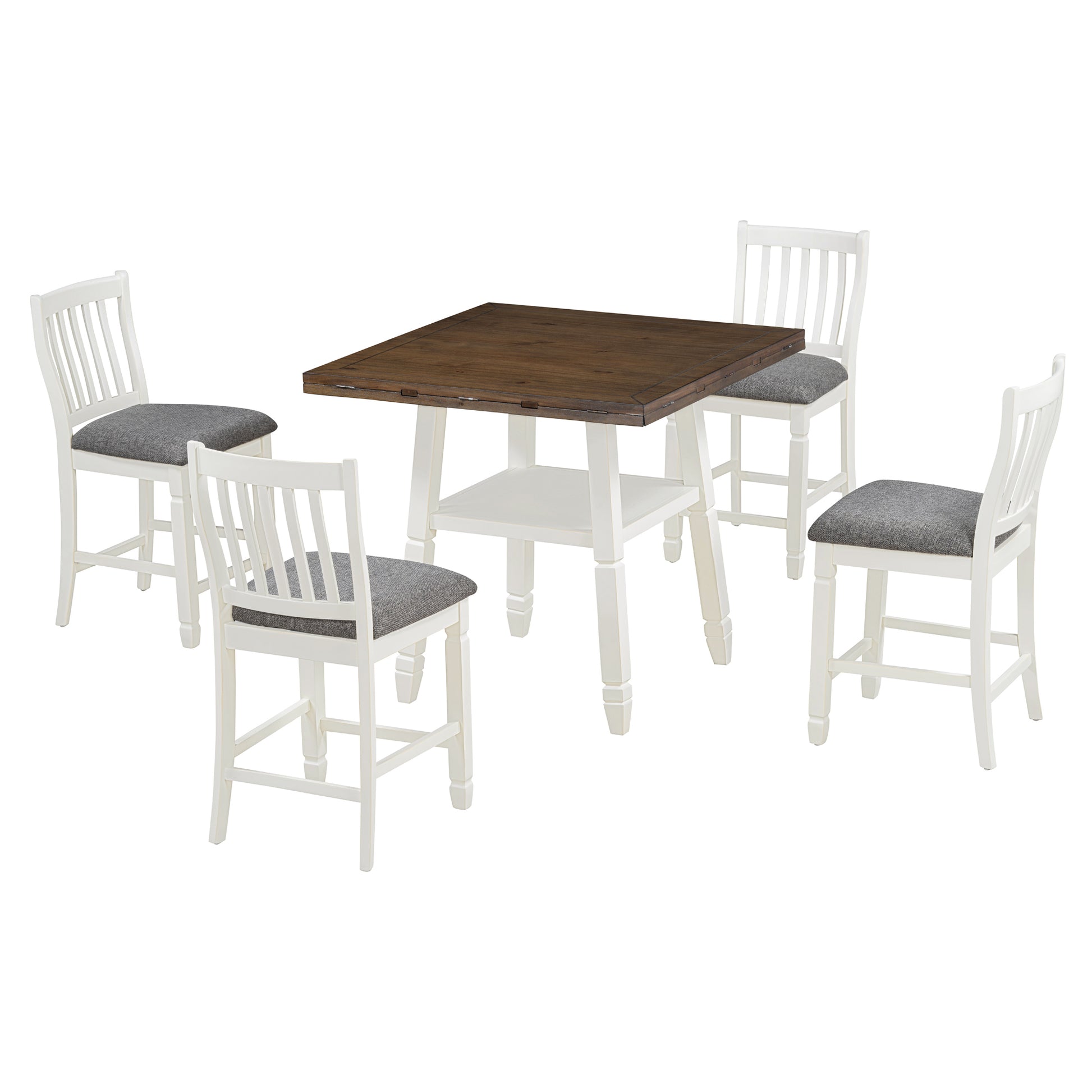 5 Piece Counter Height Dining Table Set In 2 Table Sizes With 4 Folding Leaves And 4 Upholstered Chairs For Dining Room Espresso White Gray Cushion Upholstered Chair Wood Espresso White Seats 4 Wood Dining Room Drop Leaf Folding American