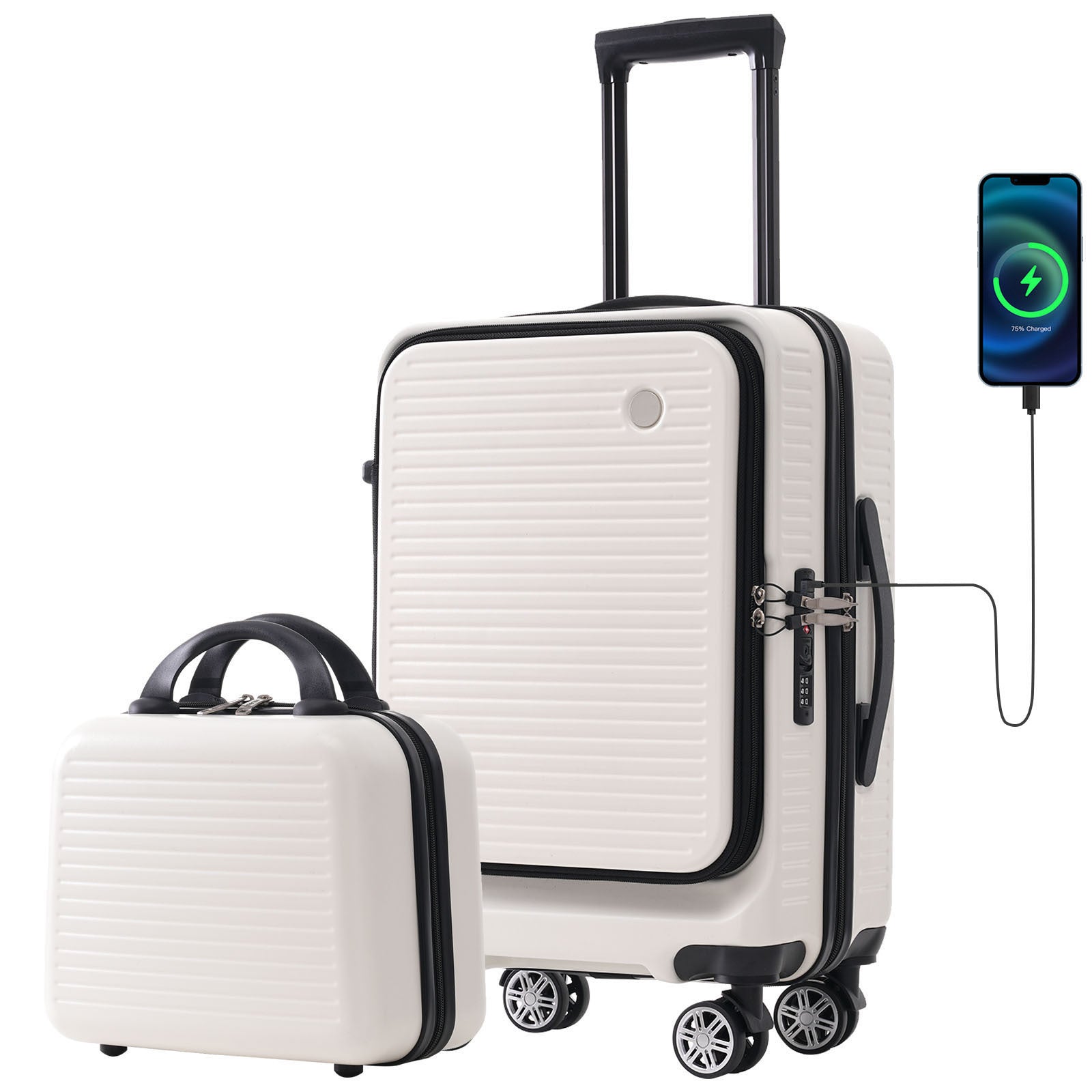 Carry on Luggage 20 Inch Front Open Luggage white-abs