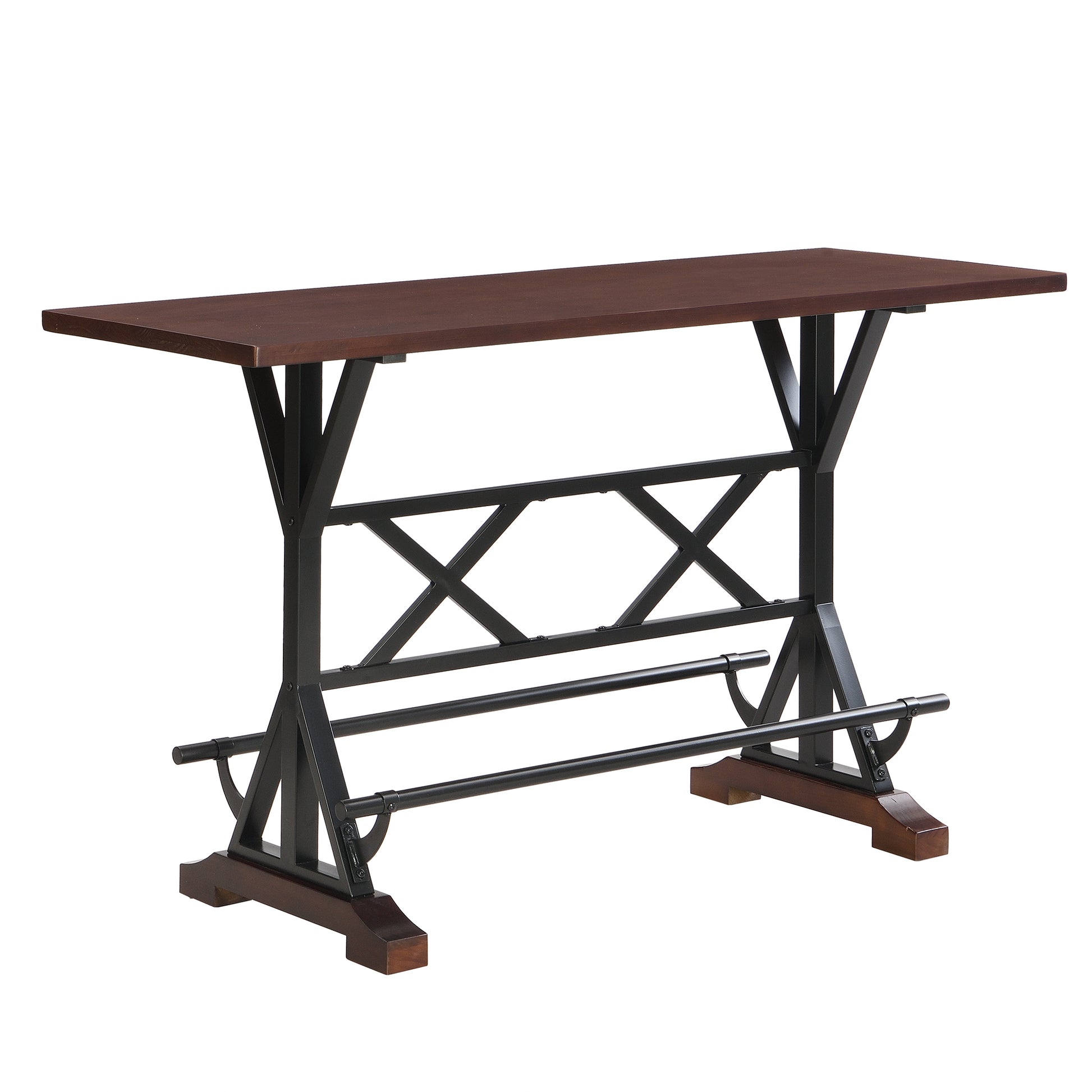 5 Piece Dining Table Set, 59" Wooden Sofa Side Table With Stabilizing Base, Rustic Brown Industrial Adjustable Height Chairs, Modern Bar Table And Chairs For Living Room, Dining Room, And Space Saving Metal Espresso Wood Classic Rectangular Solid Wood