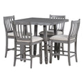 5 Piece Counter Height Dining Table Set In 2 Table Sizes With 4 Folding Leaves And 4 Upholstered Chairs For Dining Room Gray Beige Cushion Upholstered Chair Wood Gray Beige Seats 4 Wood Dining Room Drop Leaf Folding American Traditional,Antique Acacia 4