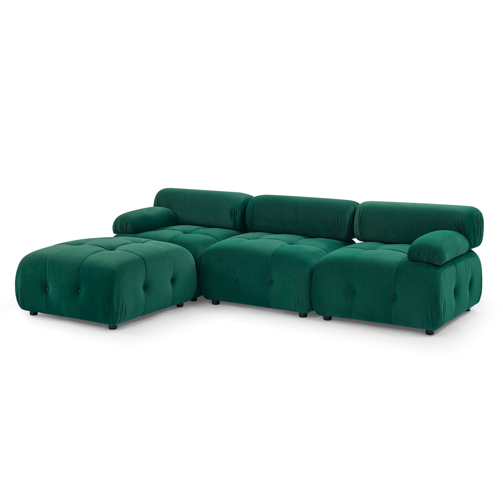 Modular Sectional Sofa Couch, Modern L Shaped Cloud Couch With Reversible Ottoman Convertible Button Tufted Velvet Fabric Couches For Living Room, Diy Combination,Green Green Velvet 4 Seat