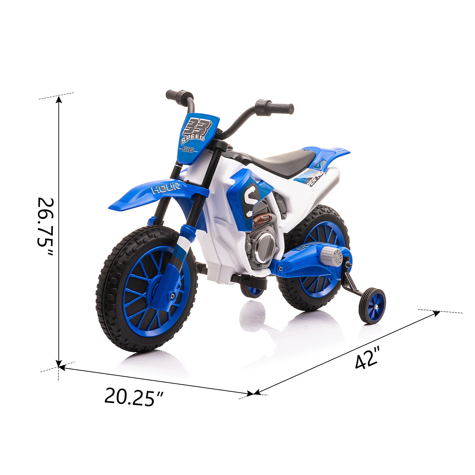 12V Kids Ride On Toy Motorcycle, Electric Motor Toy Bike With Training Wheels For Kids 3 6, Blue Blue Polypropylene