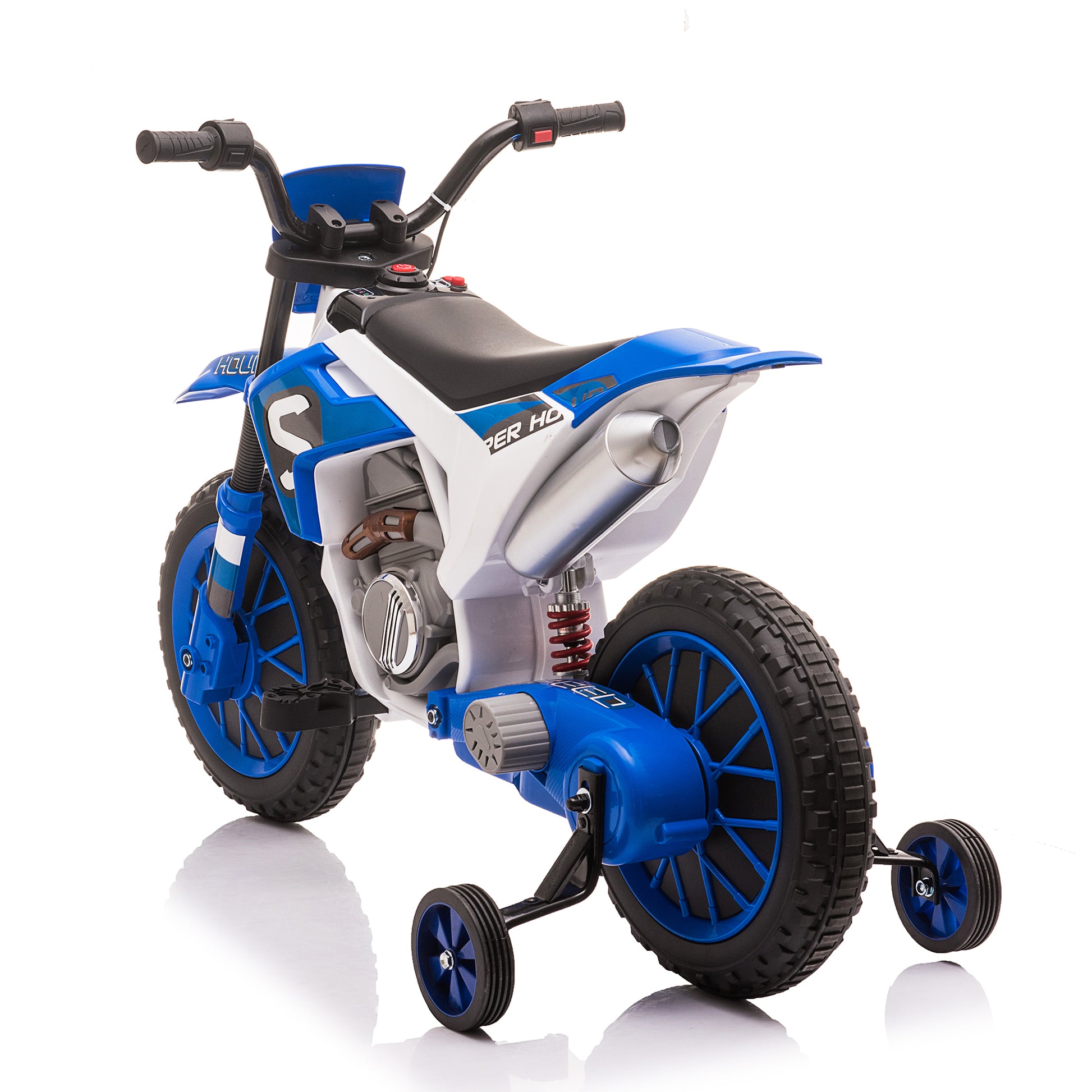 12V Kids Ride On Toy Motorcycle, Electric Motor Toy Bike With Training Wheels For Kids 3 6, Blue Blue Polypropylene