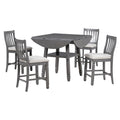 5 Piece Counter Height Dining Table Set In 2 Table Sizes With 4 Folding Leaves And 4 Upholstered Chairs For Dining Room Gray Beige Cushion Upholstered Chair Wood Gray Beige Seats 4 Wood Dining Room Drop Leaf Folding American Traditional,Antique Acacia 4