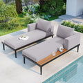 Modern Outdoor Daybed Patio Metal Daybed With Wood Topped Side Spaces For Drinks, 2 In 1 Padded Chaise Lounges For Poolside, Balcony, Deck, Gray Yes Lounge Gray Weather Resistant Frame Fade