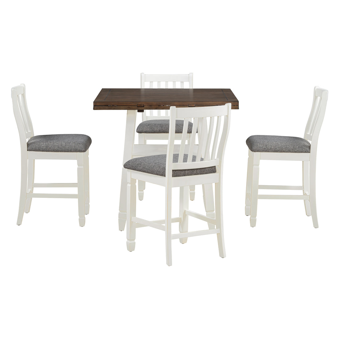 5 Piece Counter Height Dining Table Set In 2 Table Sizes With 4 Folding Leaves And 4 Upholstered Chairs For Dining Room Espresso White Gray Cushion Upholstered Chair Wood Espresso White Seats 4 Wood Dining Room Drop Leaf Folding American