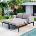 Modern Outdoor Daybed Patio Metal Daybed With Wood Topped Side Spaces For Drinks, 2 In 1 Padded Chaise Lounges For Poolside, Balcony, Deck, Gray Yes Lounge Gray Weather Resistant Frame Fade