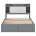 Wood Queen Size Platform Bed With Storage Headboard, Shelves And 2 Drawers, Gray Box Spring Not Required Queen Gray Wood Bedroom Bed Frame Solid Wood Mdf