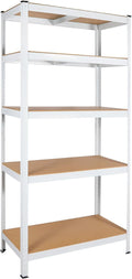 5 Tier Laminated White Metal Shelving Unit Adjustable Garage Storage Utility Rack Heavy Duty Shelves Organization Multipurpose Shelf Warehouse Basement Pantry 29