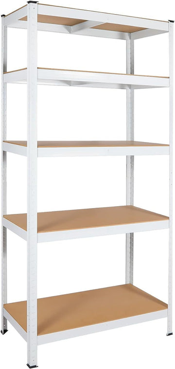 5 Tier Laminated White Metal Shelving Unit Adjustable Garage Storage Utility Rack Heavy Duty Shelves Organization Multipurpose Shelf Warehouse Basement Pantry 29" W X 12" D X 59" H 1Pack White Abs Steel Q235 Wood Pvc