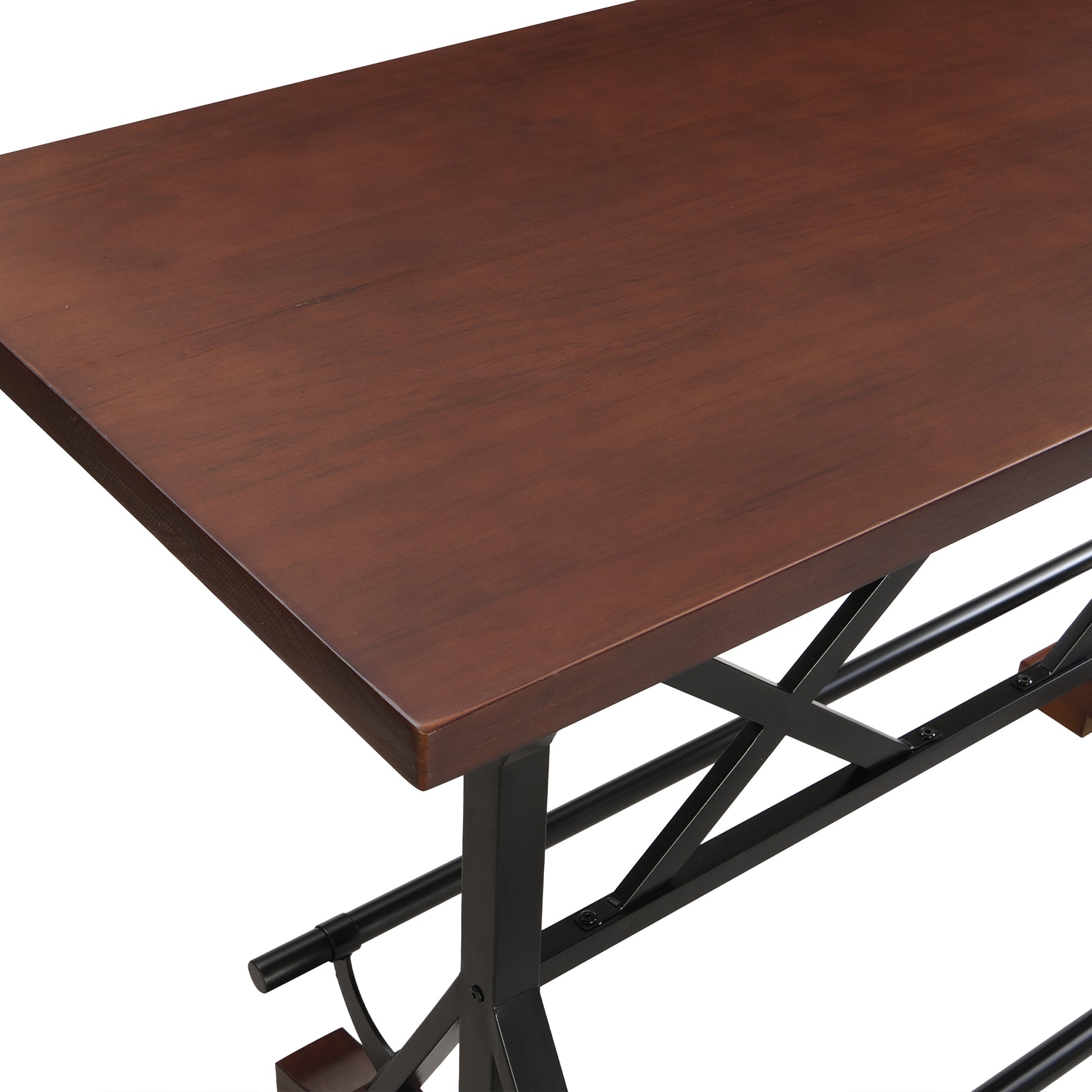 5 Piece Dining Table Set, 59" Wooden Sofa Side Table With Stabilizing Base, Rustic Brown Industrial Adjustable Height Chairs, Modern Bar Table And Chairs For Living Room, Dining Room, And Space Saving Metal Espresso Wood Classic Rectangular Solid Wood