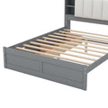 Wood Queen Size Platform Bed With Storage Headboard, Shelves And 2 Drawers, Gray Box Spring Not Required Queen Gray Wood Bedroom Bed Frame Solid Wood Mdf