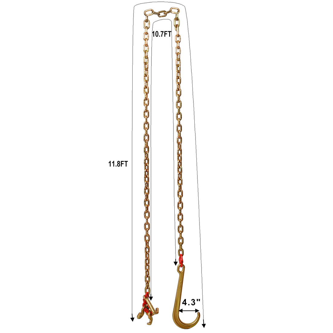 J Hook Chain, 5 16 In X 10 Ft Bridle Tow Chain, G80 Bridle Transport Chain, Alloy Steel Chain With 2 G70 J Hooks, 9260 Lbs Break Strength Tow Hooks For Trucks, J Hooks Towing Straps 2Pcs Gold Steel