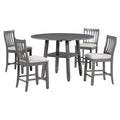 5 Piece Counter Height Dining Table Set In 2 Table Sizes With 4 Folding Leaves And 4 Upholstered Chairs For Dining Room Gray Beige Cushion Upholstered Chair Wood Gray Beige Seats 4 Wood Dining Room Drop Leaf Folding American Traditional,Antique Acacia 4