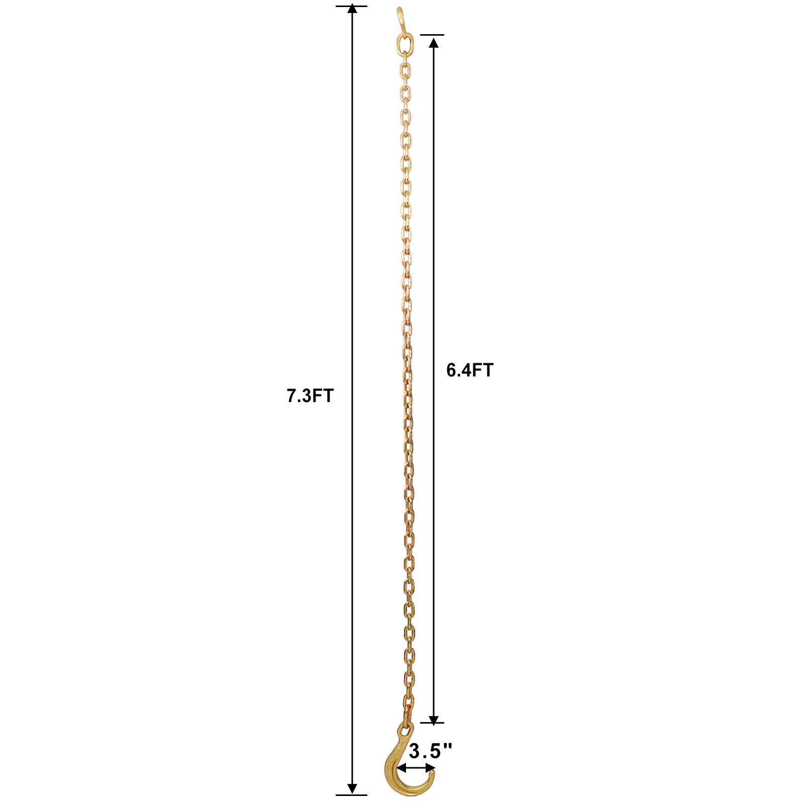 Tow Chain With 8 Inch Forged J Hook And Grab Hook Grade 70 Chain 6 Foot 4,700 Pound Safe Working Load Gold Steel
