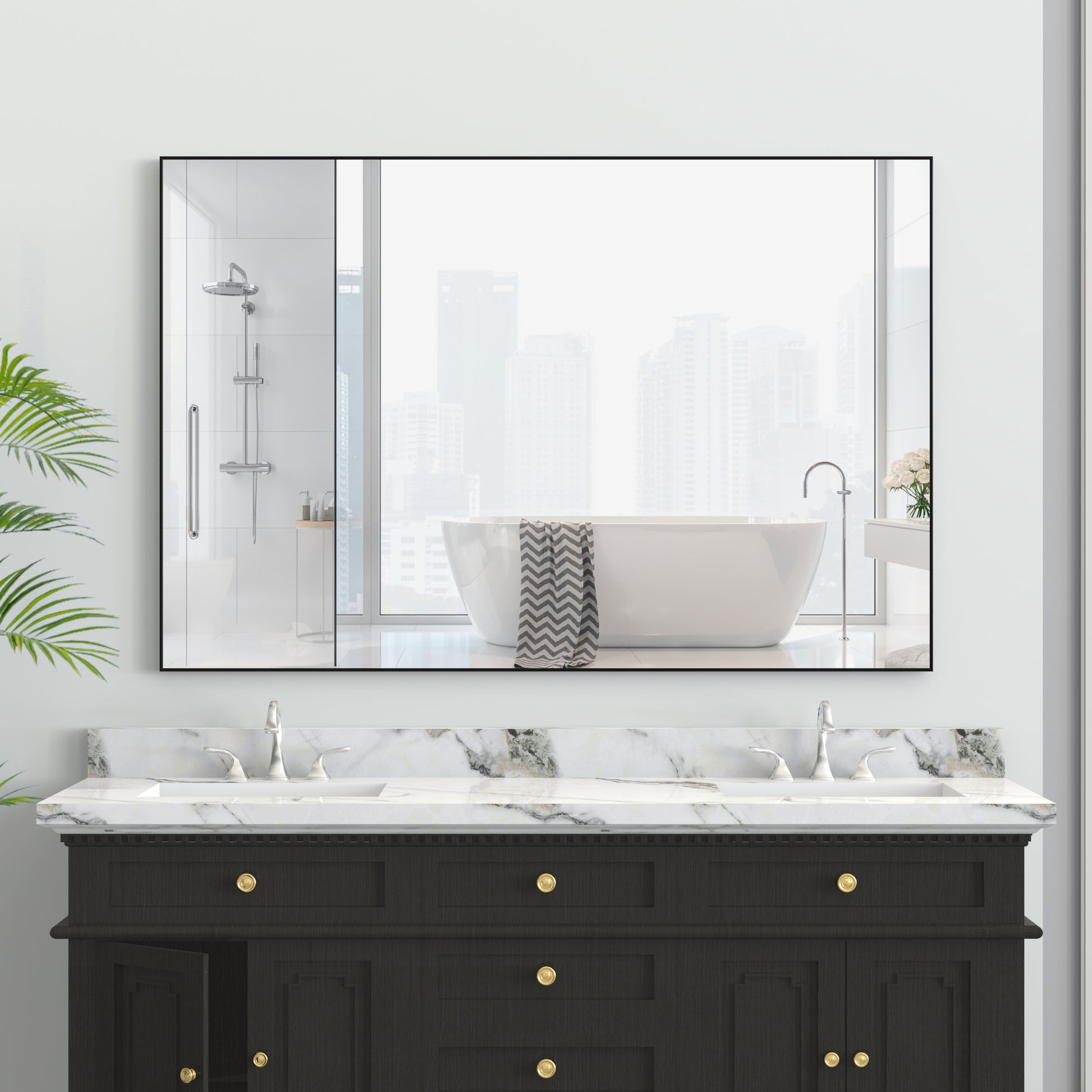 48"X32" Oversized Modern Rectangle Bathroom Mirror With Balck Frame Decorative Large Wall Mirrors For Bathroom Living Room Bedroom Vertical Or Horizontal Wall Mounted Mirror With Aluminum Frame Black Aluminum