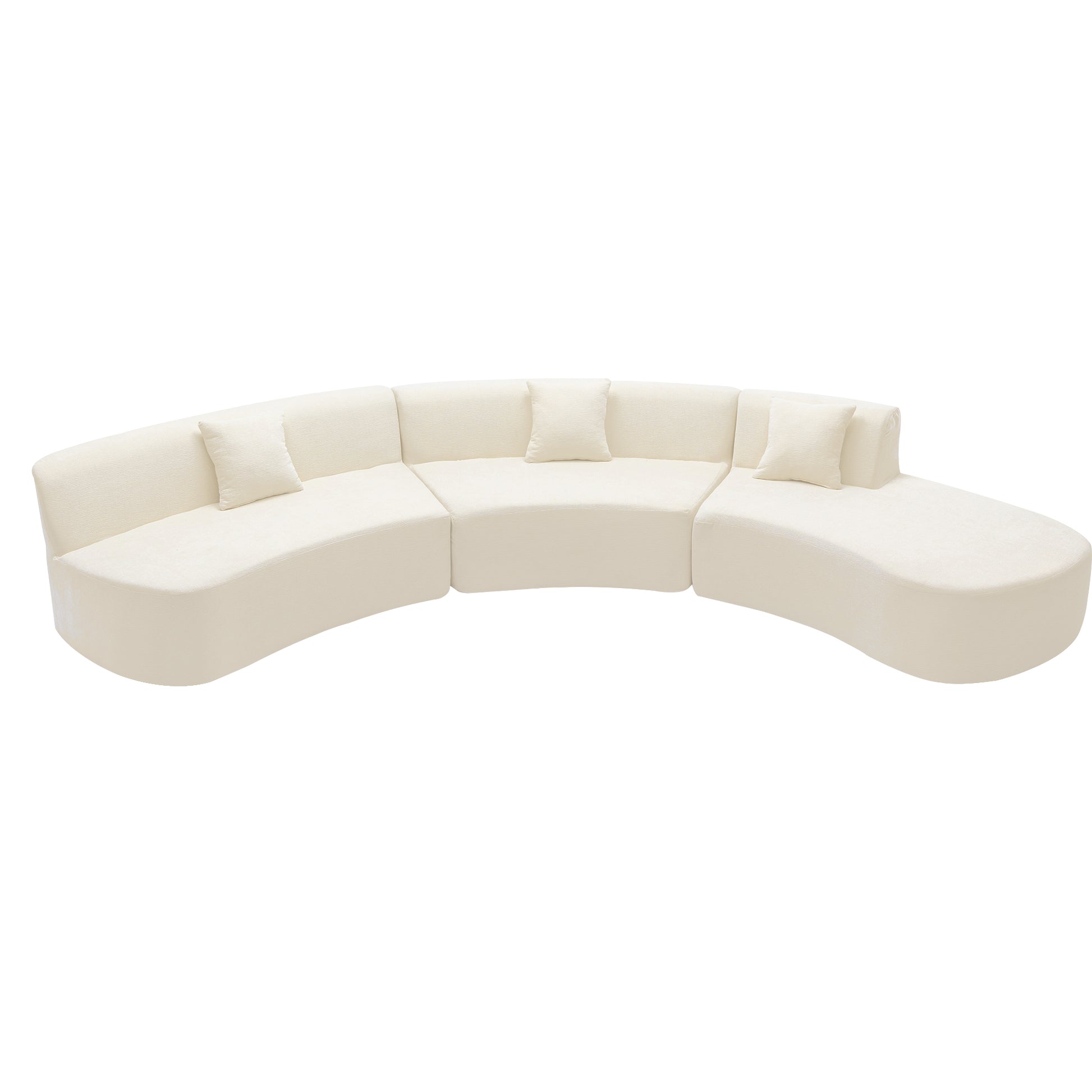 136.6" Stylish Curved Sofa Sectional Sofa Chenille Fabric Sofa Couch With Three Throw Pillows For Living Room, Beige Beige Foam Chenille 6 Seat