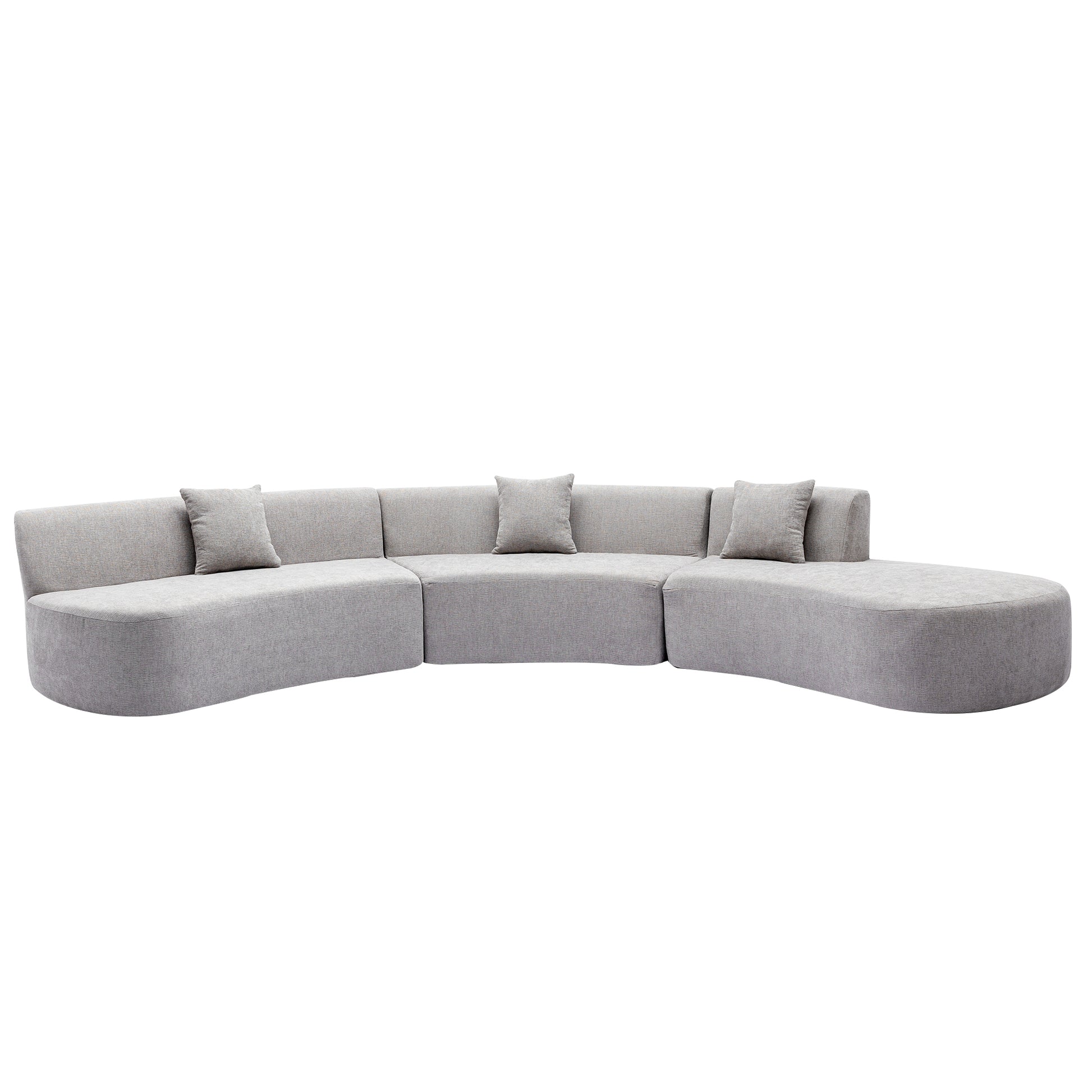 136.6" Stylish Curved Sofa Sectional Sofa Chenille Fabric Sofa Couch With Three Throw Pillows For Living Room, Grey Grey Foam Chenille