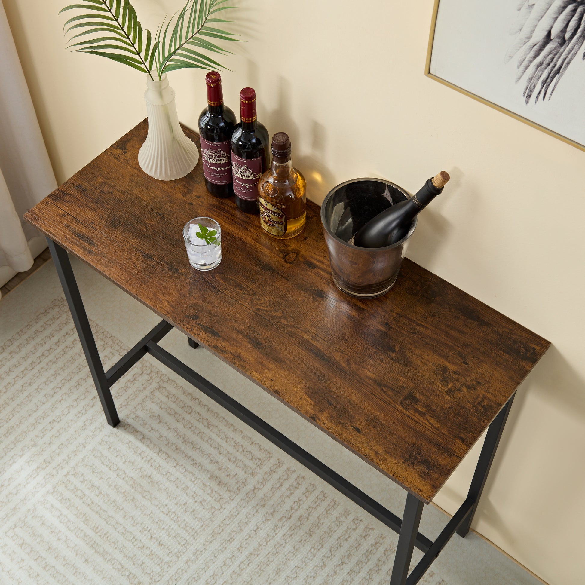 Soft Bag Bar Stool And Dining Table Three Piece Set, Bar Chair With Backrest, Counter Bar Table, Small Square Table, Suitable For Kitchen, Restaurant, Coffee Shop. Antique Brown Antique,Industrial,Mid Century Modern,Minimalist Particle Board Particle