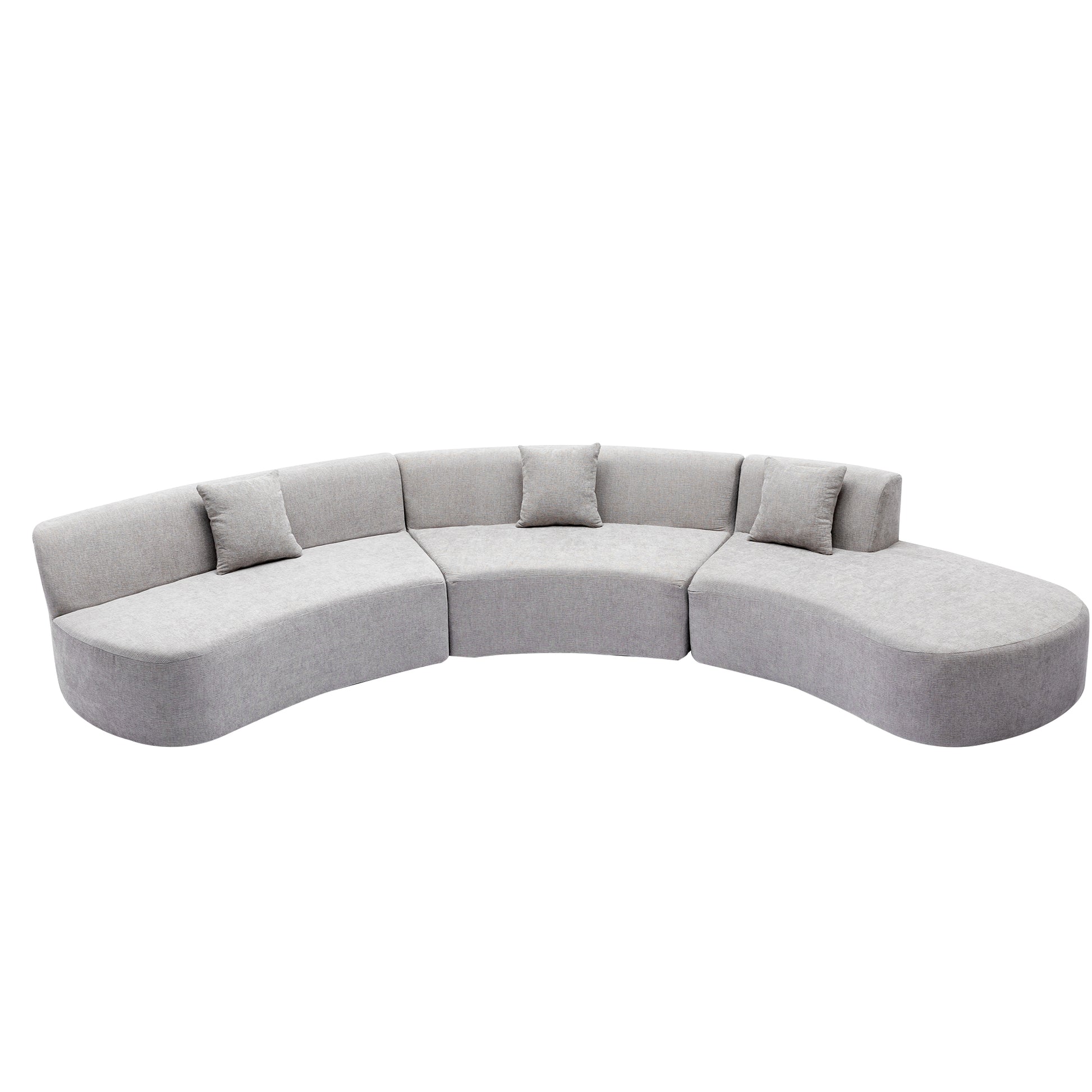 136.6" Stylish Curved Sofa Sectional Sofa Chenille Fabric Sofa Couch With Three Throw Pillows For Living Room, Grey Grey Foam Chenille