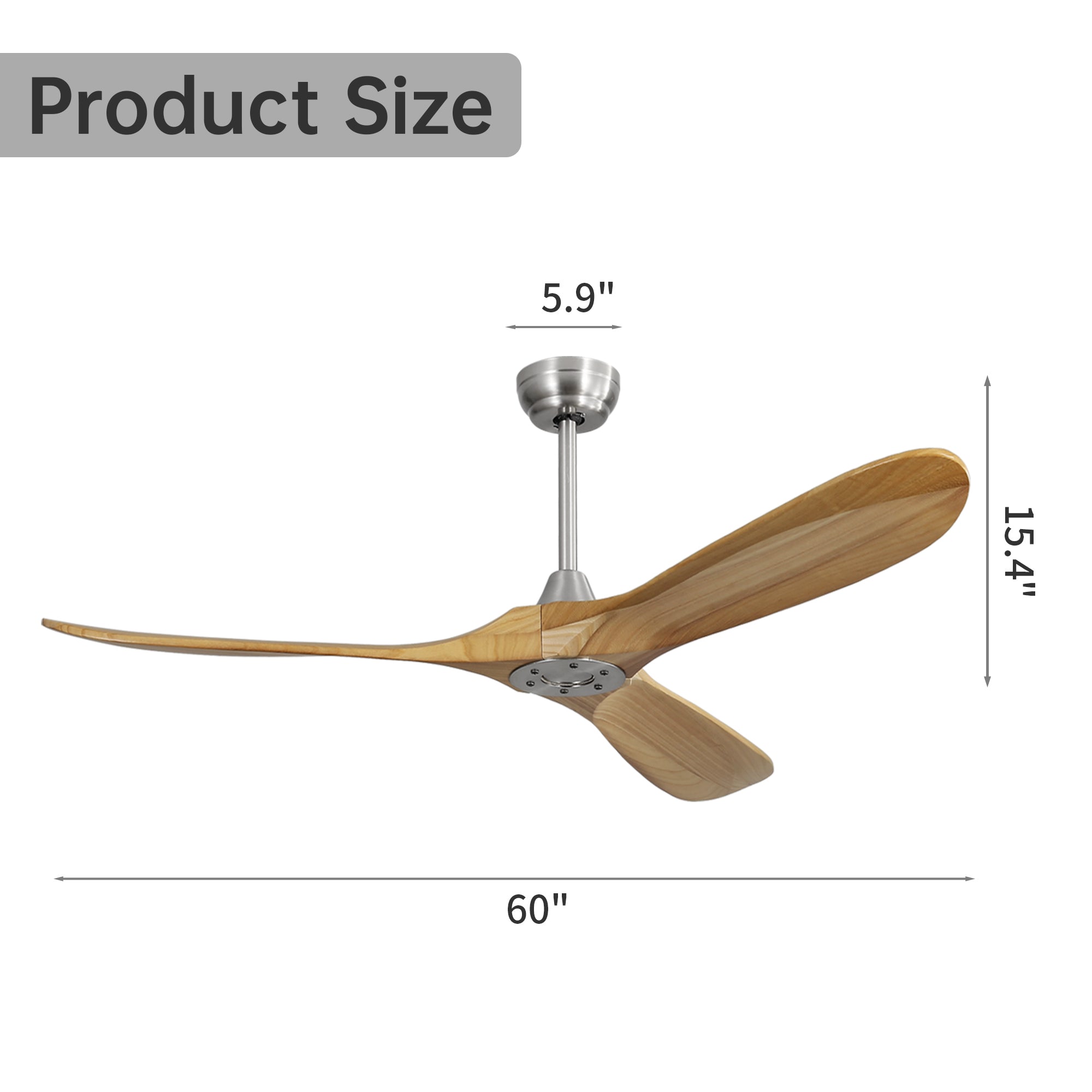 60 Inch Decorative Solid Wood Ceiling Fan With 6 Speed brushed nickel-metal & wood