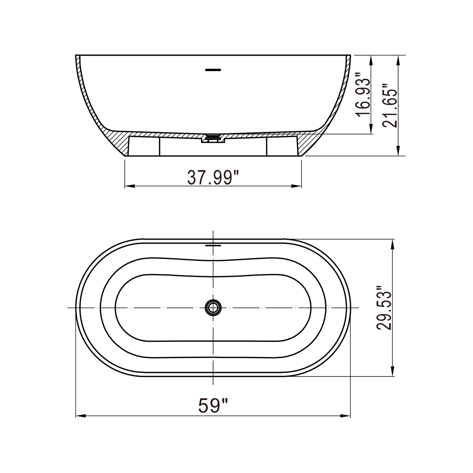 59 Inch Small Size Stone Resin Solid Surface Oval