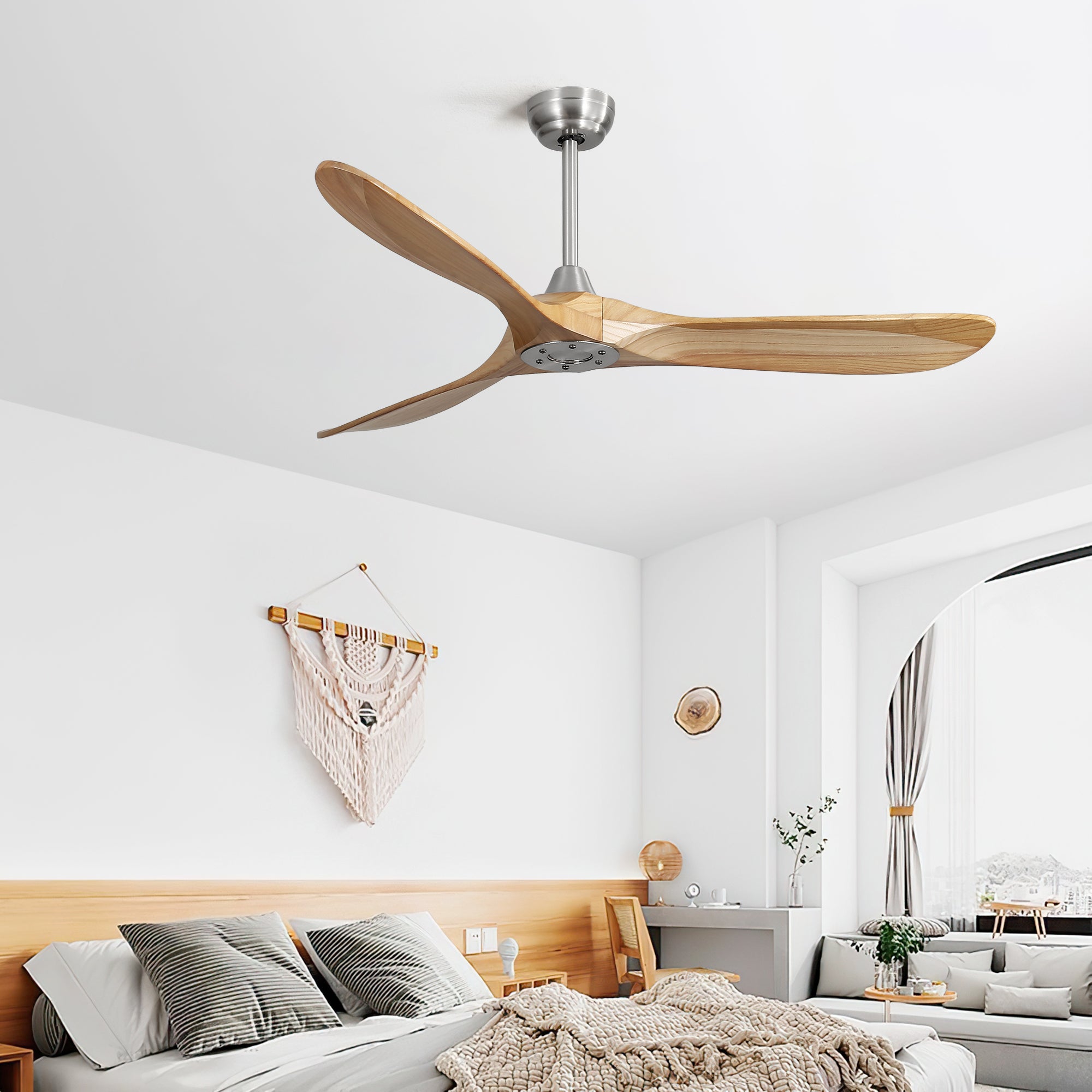 60 Inch Decorative Solid Wood Ceiling Fan With 6 Speed brushed nickel-metal & wood