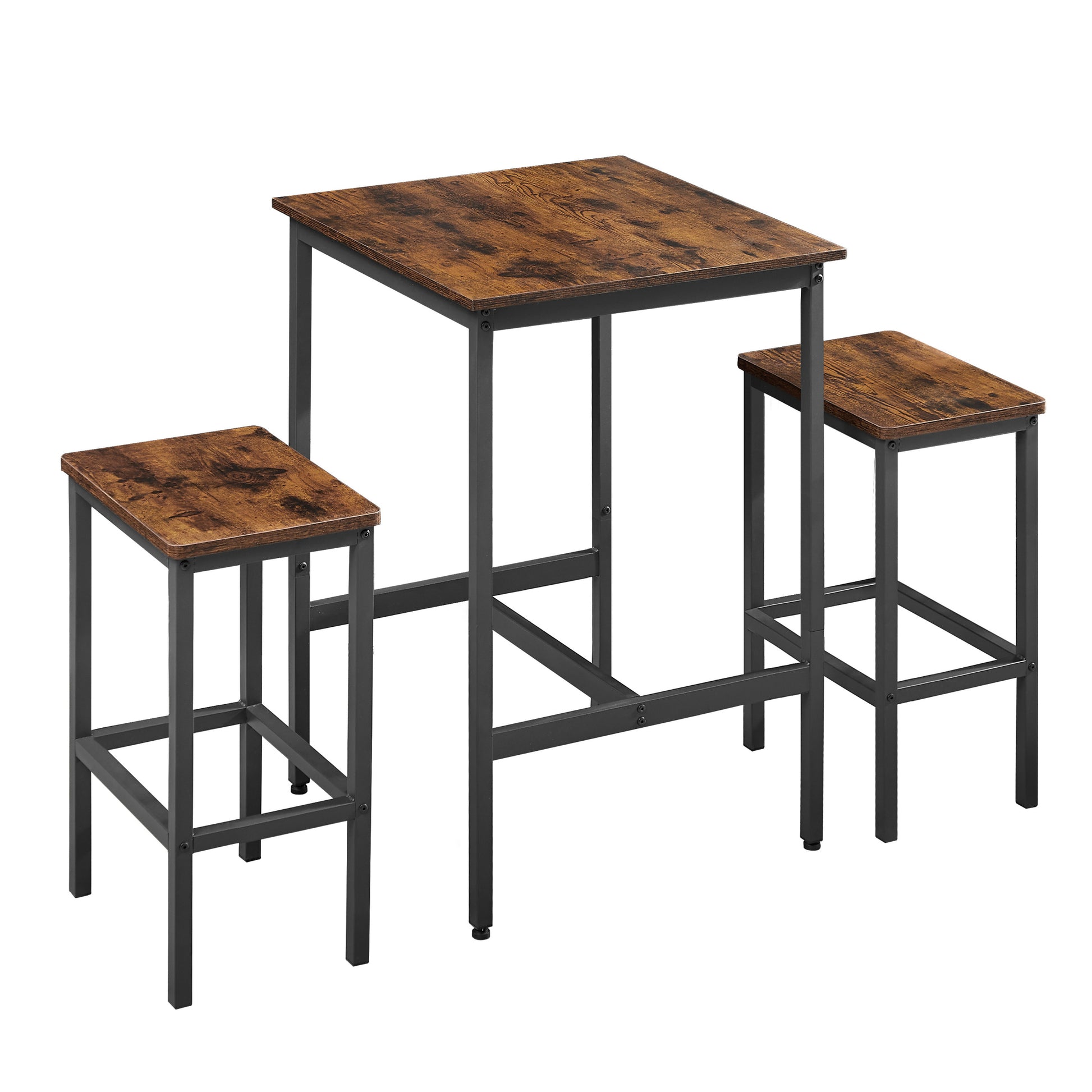 Bar Table Set, Square Bar Table With 2 Bar Chairs, Industrial Style Bar Chairs For Kitchen Breakfast Table, Bar, Living Room, Banquet Hall, Space Saving, Rustic Brown And Black,23.6 Lx23.6 Wx35.4 H Rustic Brown Particle Board