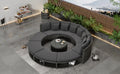 Outdoor Patio Furniture Luxury Circular Outdoor Sofa Set Rattan Wicker Sectional Sofa Lounge Set With Tempered Glass Coffee Table, 6 Pillows, Grey Yes Grey Water Resistant Frame Water Resistant Cushion Garden & Outdoor Sectional Seating Groups Foam