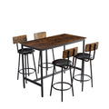 Bar Industrial Style Five Piece Set, Four Soft Bags With Backrest Bar Chairs, Industrial Style Iron Wood Table Set, Suitable For Kitchen, Restaurant, Bar. Antique Brown European,Industrial,Mid Century Modern,Minimalist Particle Board Particle Board