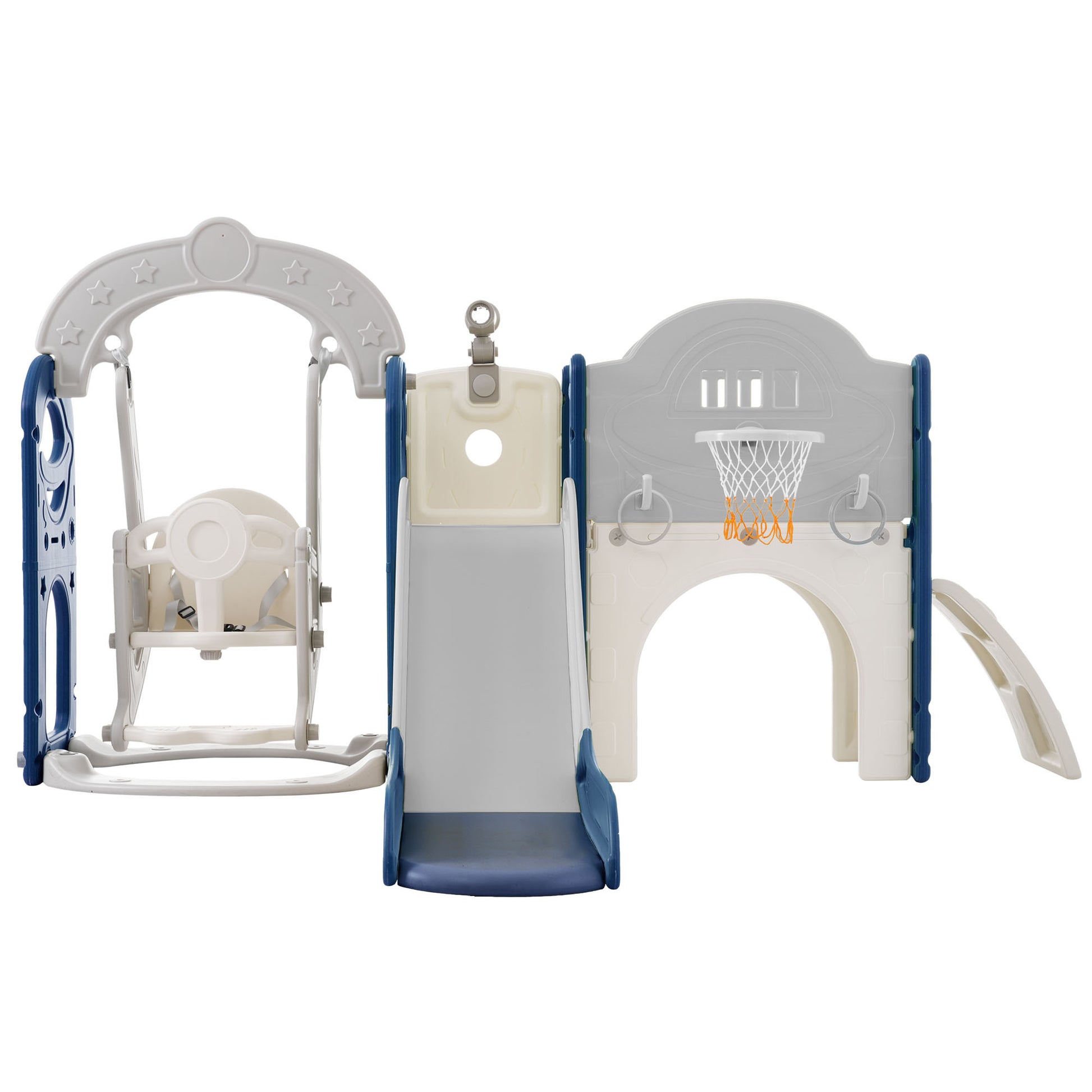 Toddler Slide And Swing Set 8 In 1, Kids Playground Climber Slide Playset With Basketball Hoop Freestanding Combination For Babies Indoor & Outdoor Grey Blue Hdpe Indoor & Outdoor Use