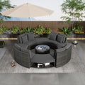 Outdoor Patio Furniture Luxury Circular Outdoor Sofa Set Rattan Wicker Sectional Sofa Lounge Set With Tempered Glass Coffee Table, 6 Pillows, Grey Yes Grey Water Resistant Frame Water Resistant Cushion Garden & Outdoor Sectional Seating Groups Foam